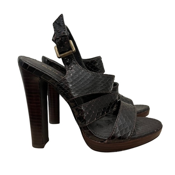 Colin Stuart Brown Snakeskin Strappy Heeled Sandals 5 - Picture 1 of 6